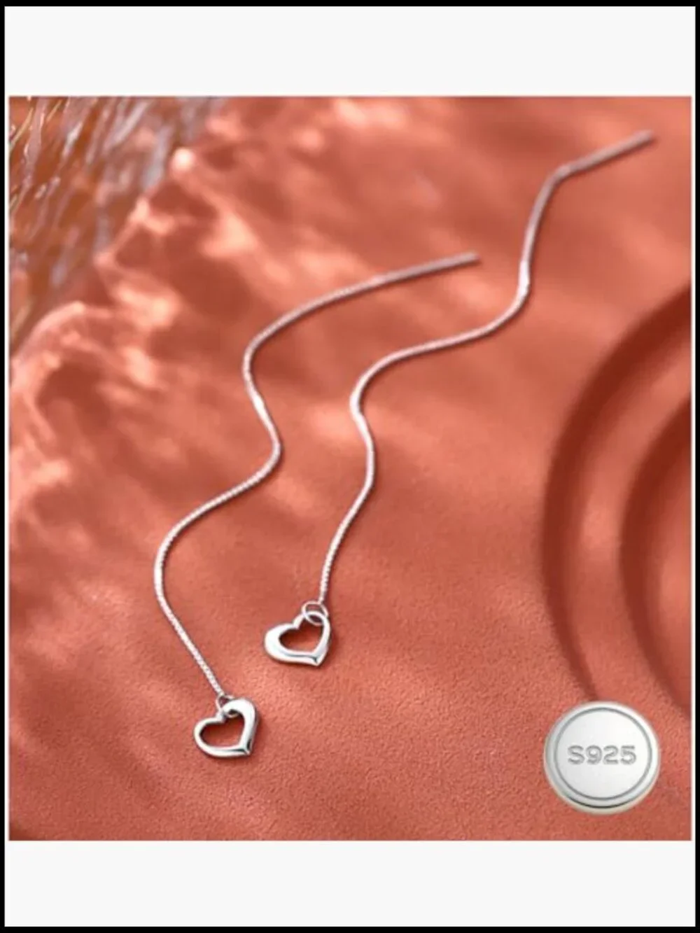 Solid 925 Sterling Silver Love Heart Chain Dangle Drop Earrings Teen